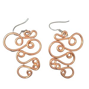 Handmade Pure Copper Boho Swirl Dangle Earrings / Artisan Wire Jewelry